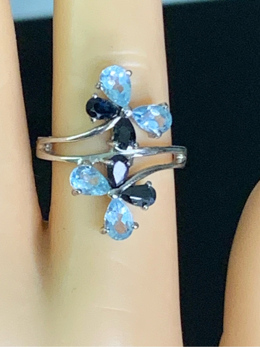 Stunning Butterfly Aquamarine 925 Sterling Silver Natural Gemstone Statement Rin